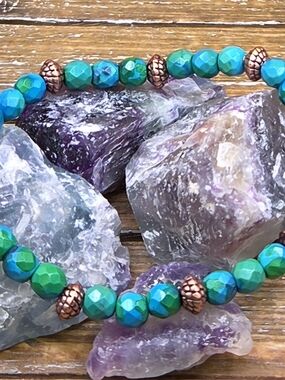 Faceted Azurite and Copper Beaded Bracelet